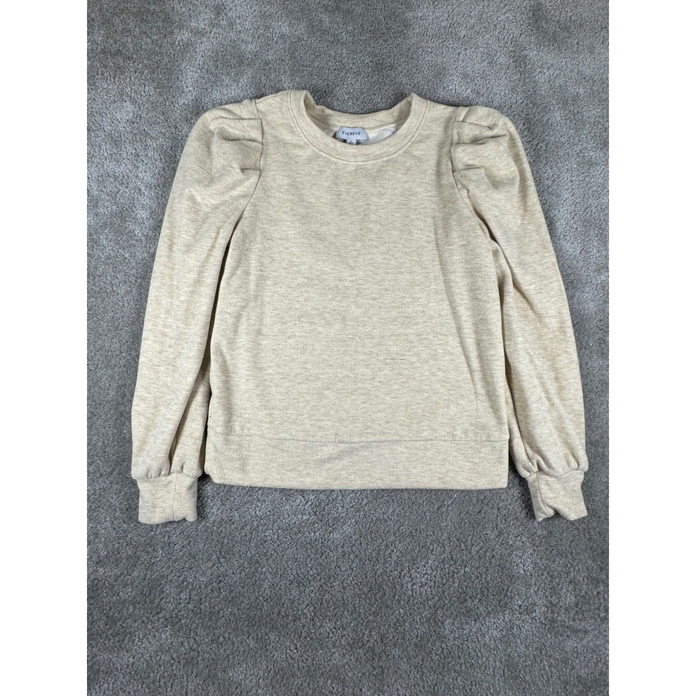 Evereve Womens Oatmeal Heather Puff Sleeve Sweatshirt Crewneck EK4913E Small